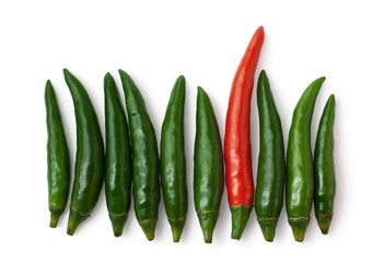 Green and red peppers isolated on white background