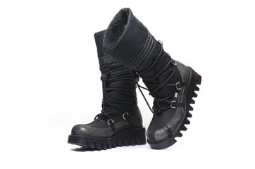 black platform high boots isolated on white