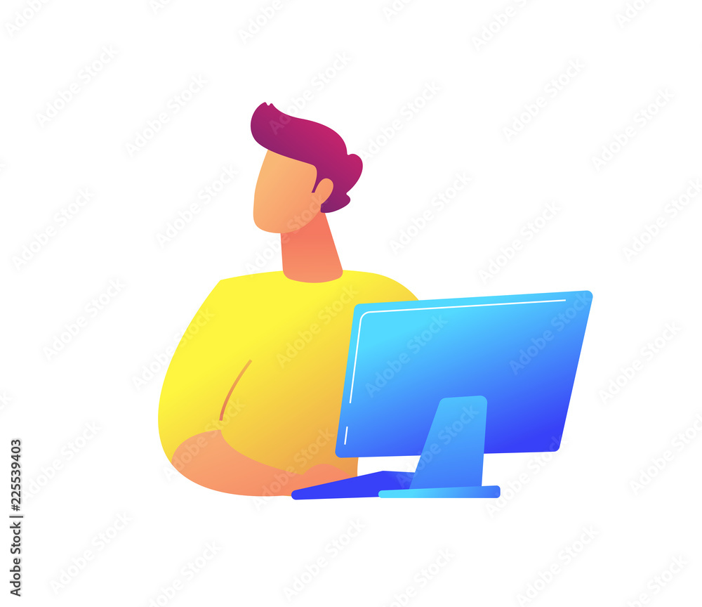 Poster developer working at desktop computer vector illustration