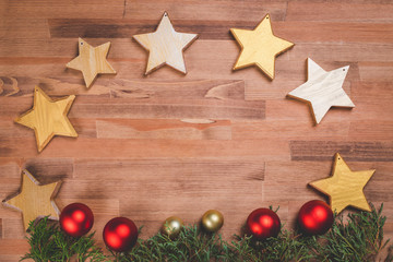 Christmas decoration on wooden background. Christmas card