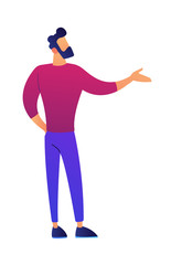 Businessman doing presenting gesture with his hand vector illustration. Businessman demonstrating and showing, salesman presenting, advertising and performance concept. Isolated on white background.