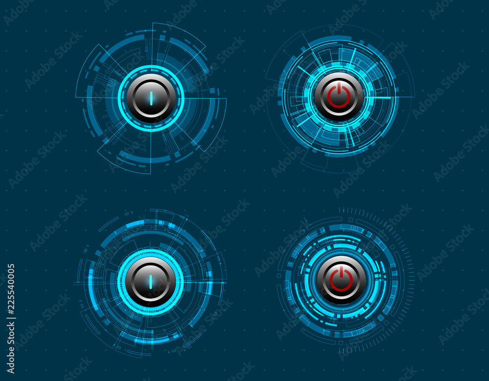 Poster vector power button on technology background.