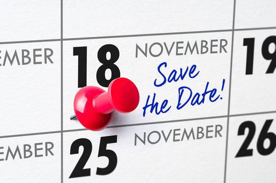 Wall calendar with a red pin - November 18