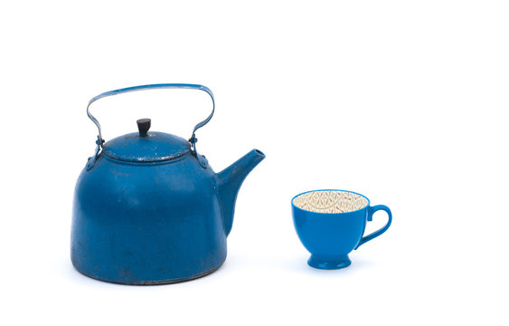 old blue cast iron kettle