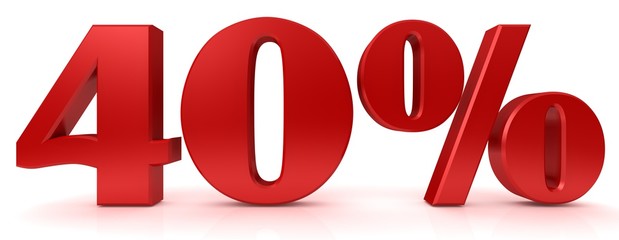 percent sign 40 % percentage symbol 3d red price tag label sale discount icon interest rate number graphic isolated on white