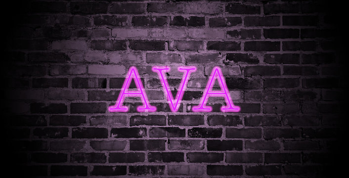 first name Ava in pink neon on brick wall