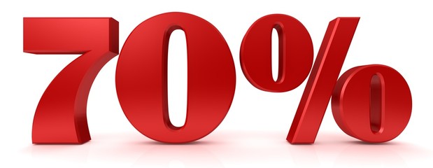 percent sign 70 % percentage symbol 3d red price tag label sale discount icon interest rate number graphic isolated on white