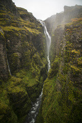 Fototapeta na wymiar Hiking to Icelands second highest waterfall, Glumur.