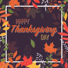 Fototapeta premium Happy Thanksgiving day card with floral decorative elements, colorful design