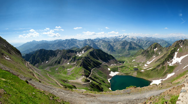 view of lake Oncet in the french mountains pyrenees