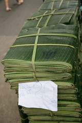 Folded bana leaves ready to be sold