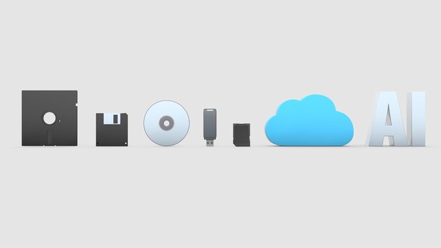 3D illustration of The Evolution Of Storage Devices