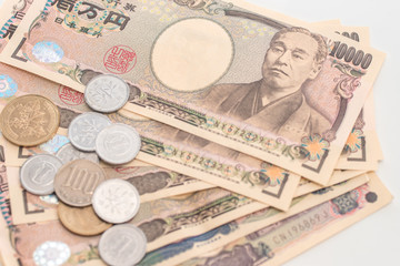 Japanese yen banknotes and Japanese yen coin