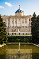 Royal Palace of Madrid. View from the Sabatini gardens in a sunny day.