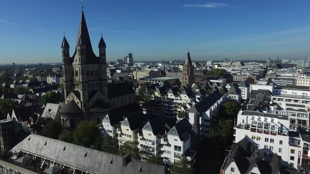 Koeln Gro&szlig; St. Martin Rathaus Drone pan left