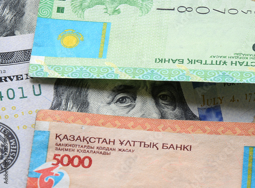Kazakhstan Tenge And Dollars Banknotes Macro Background On Banking Kazakhstan Tenge And Dollars Banknotes Macro Background On Banking Devaluation The To Dollar Exchange Rate For Bussiness Sites Magazines