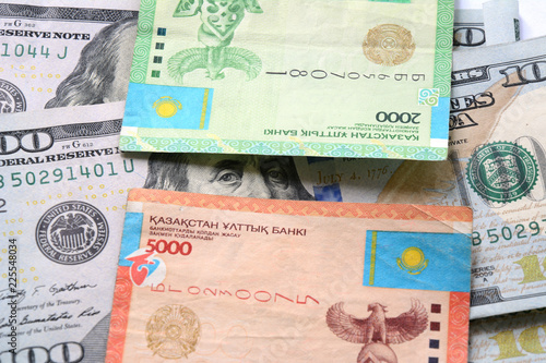Kazakhstan Tenge And Dollars Banknotes Macro Background On Banking Kazakhstan Tenge And Dollars Banknotes Macro Background On Banking Devaluation The To Dollar