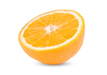 One slice of orange isolated on white background,