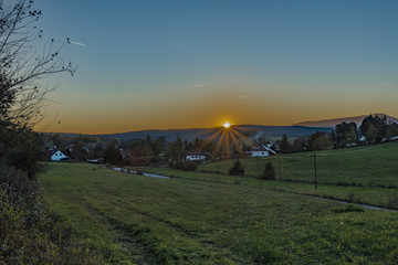 Zbytiny village in sunset time in autumn evening