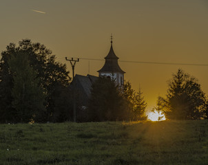 Fototapeta premium Zbytiny village in sunset time in autumn evening