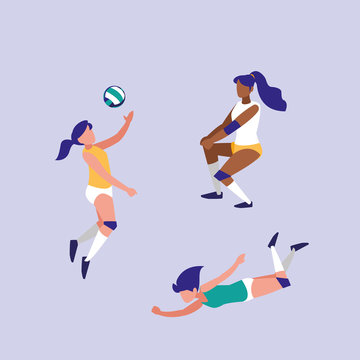 women practicing volleyball isolated icon