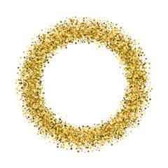 Golden frame glitter texture isolated on white.  Editable template for flyer, card, banner design, web, cover, poster.. Celebratory background. Gold explosion of confetti. 