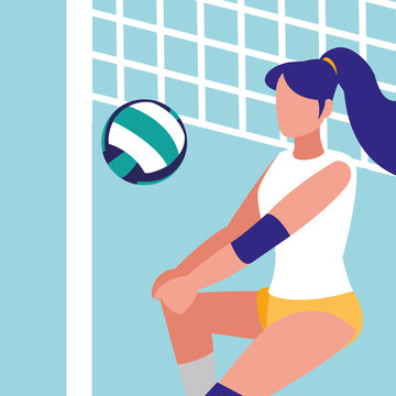 young woman practicing volleyball isolated icon