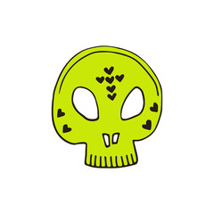 Skull Halloween icon. Hand drawn illustration. Sticker print design. Vector.