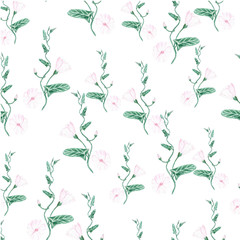 The repeating pattern of flowers growing on a field of weeds.