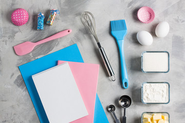 Cooking baking for kids flat lay background