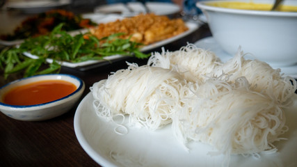 Rice vermicelli in dish.