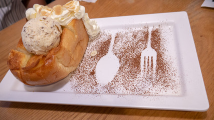 Toast bread with ice cream.