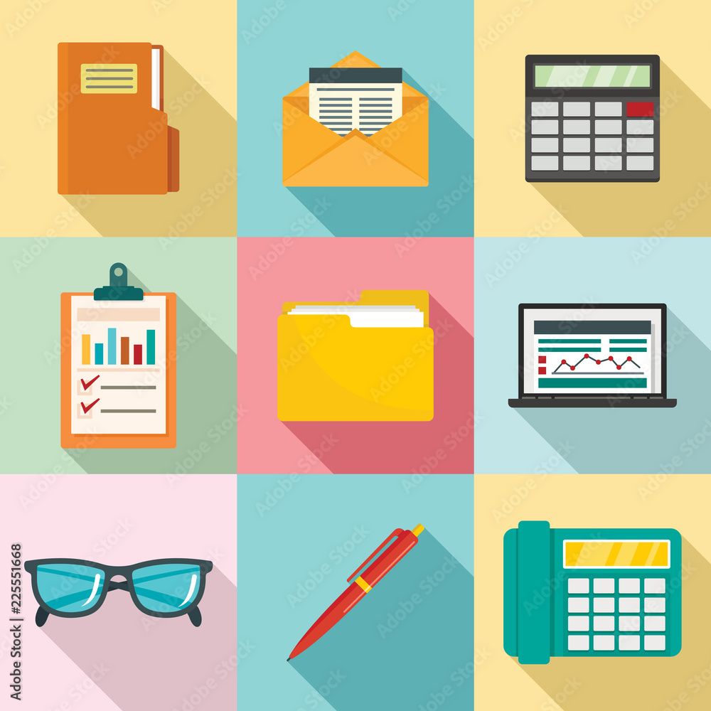 Poster accounting icon set. flat set of accounting vector icons for web design