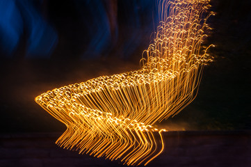 Light painting abstract background. Blue and yellow light painting, long exposure, ripples and...