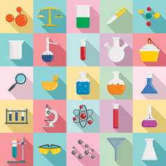Chemistry science icon set. Flat set of chemistry science vector icons for web design