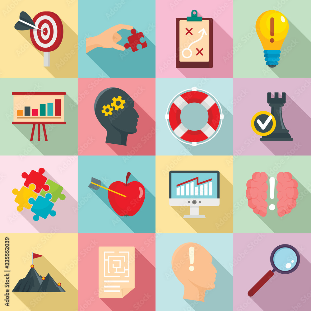 Poster solution icon set. flat set of solution vector icons for web design