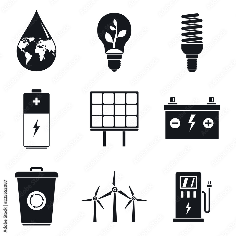Poster energy saving day icon set. simple set of energy saving day vector icons for web design on white bac