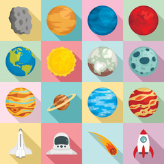 Planets icon set. Flat set of planets vector icons for web design