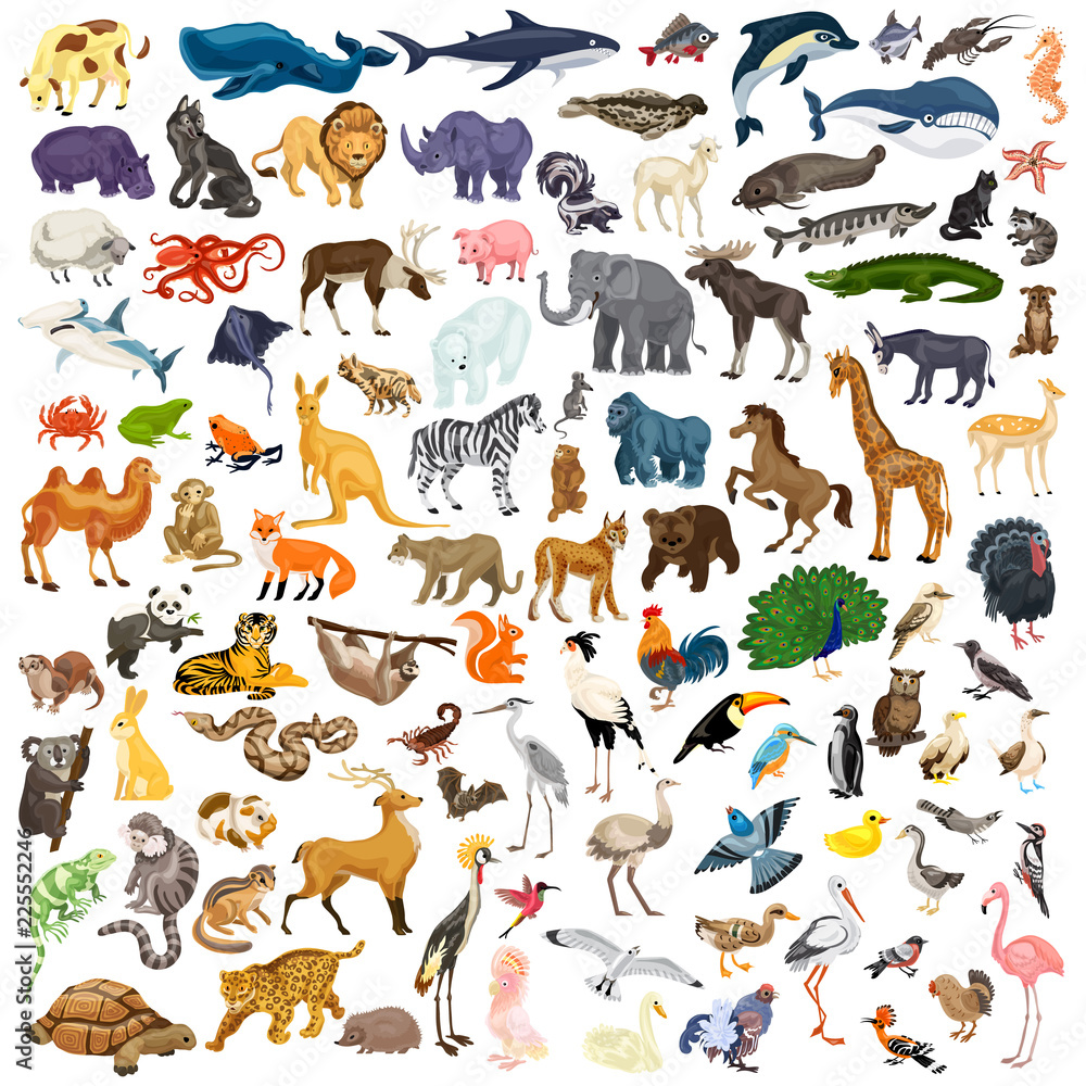 Wall mural animals icon set. cartoon set of animals vector icons for web design