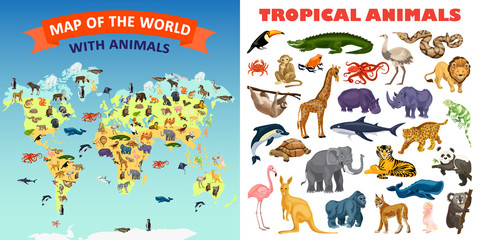 Zoo animals banner set. Cartoon illustration of zoo animals vector banner set for web design