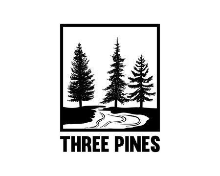 Pine Tree with River Sign Symbol Square Logo Vector