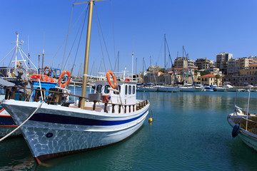 Fototapeta premium Heraklion port and venetian harbour in island of Crete, Greece.