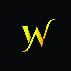 Initial Solid Letter WA or AW Logo Design Using Letters A W in Gold and Black Color  - obrazy, fototapety, plakaty