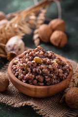 Traditional sweet meal kutia. Christmas dish in Ukraine, Belarus