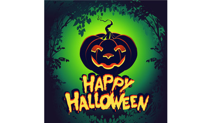 Halloween night pumpkin lantern,, halloween night background with pumpkin haunted house and full moon flyer or invitation template