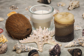 Christmas decorations with seashells and candles