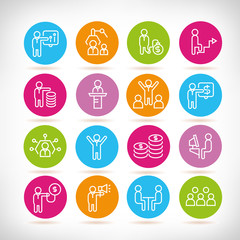 office and business management icons in color buttons