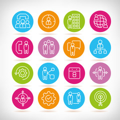 office and business management icons in color buttons