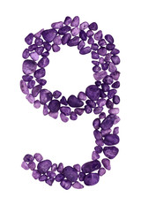 The number nine of the decorative stones isolated on white background