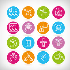 office and business management icons in color buttons